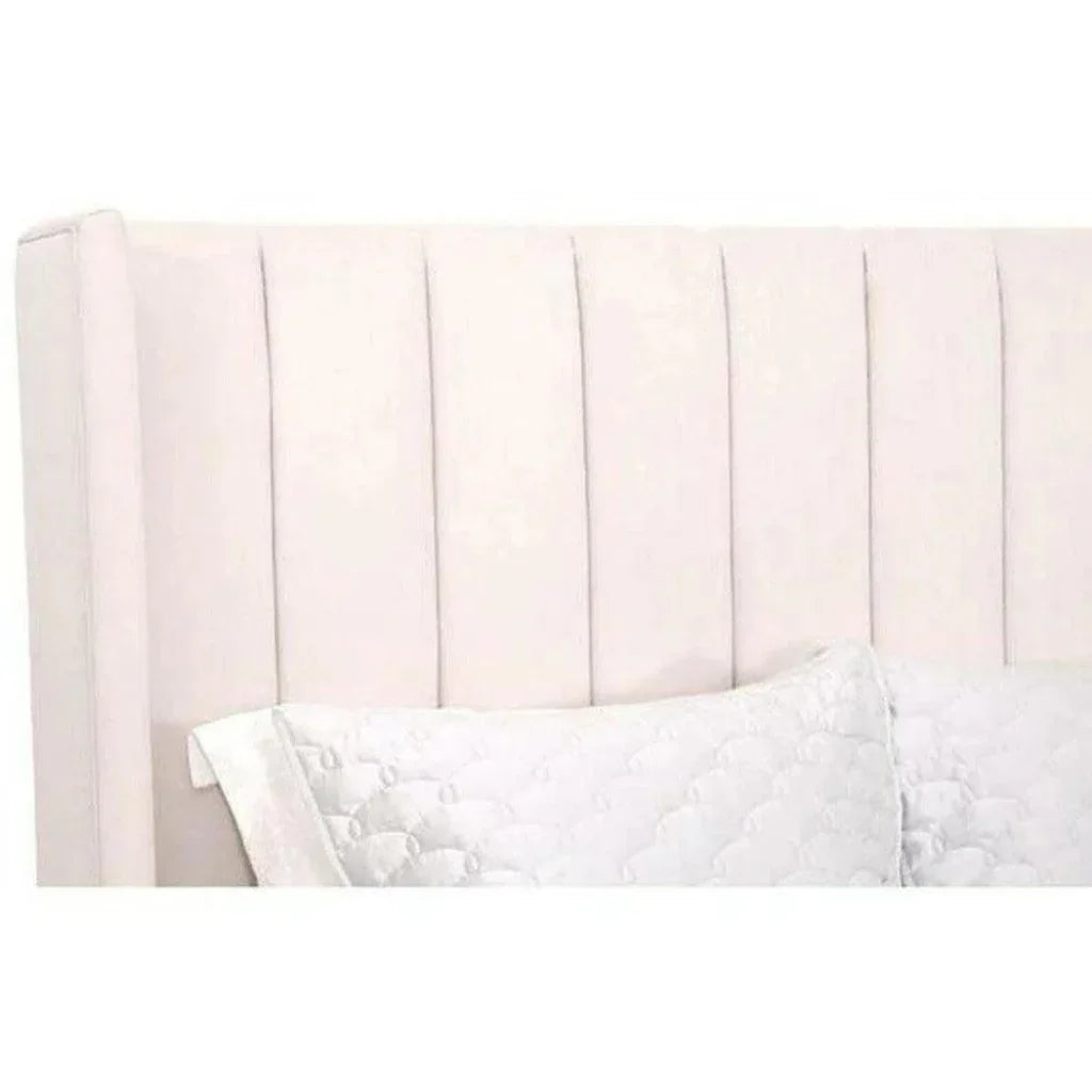 Chandler Wingback Cream Velvet Platform Bed - LOOMLAN - Essentials For Living - Beds