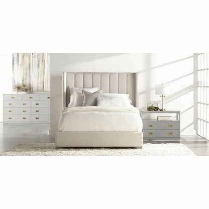Chandler Wingback Cream Velvet Platform Bed - LOOMLAN - Essentials For Living - Beds