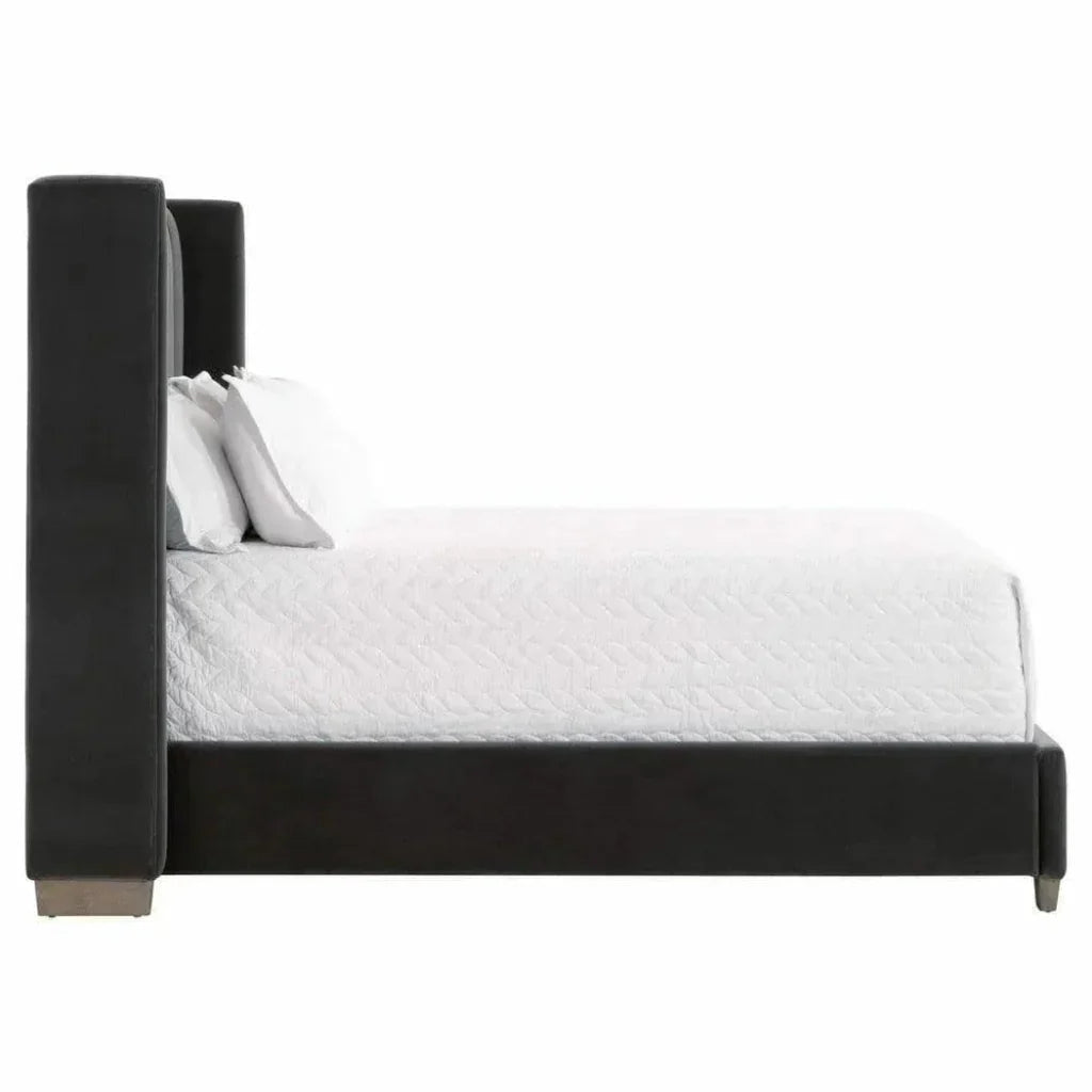 Chandler Wingback Dark Gray Velvet Platform Bed - LOOMLAN - Essentials For Living - Beds