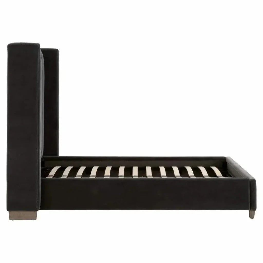 Chandler Wingback Dark Gray Velvet Platform Bed - LOOMLAN - Essentials For Living - Beds