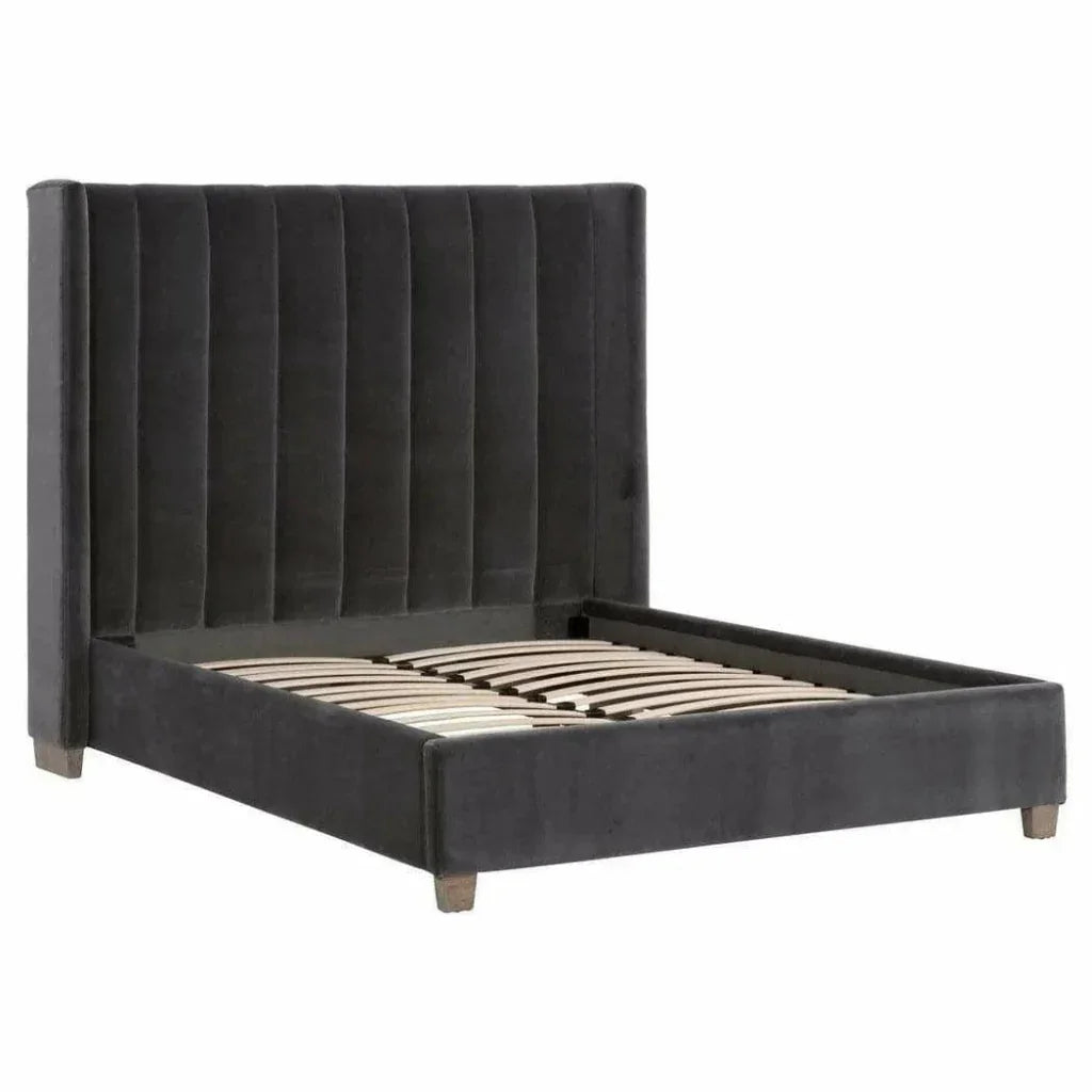 Chandler Wingback Dark Gray Velvet Platform Bed - LOOMLAN - Essentials For Living - Beds