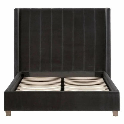 Chandler Wingback Dark Gray Velvet Platform Bed - LOOMLAN - Essentials For Living - Beds