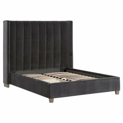 Chandler Wingback Dark Gray Velvet Platform Bed - LOOMLAN - Essentials For Living - Beds