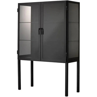 Chauncey Wide Black Curio Cabinet Glass Doors - LOOMLAN - Jamie Young - Accent Cabinets