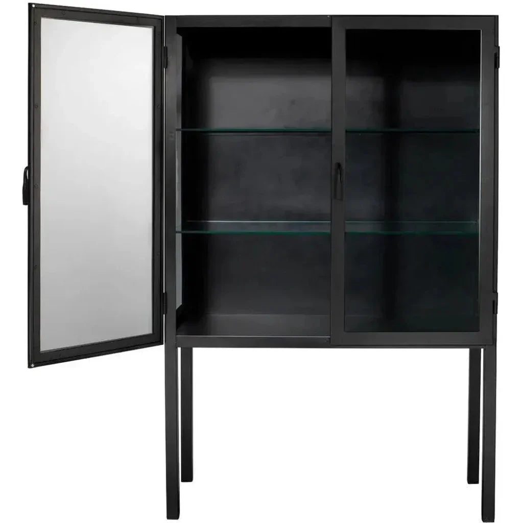 Chauncey Wide Black Curio Cabinet Glass Doors - LOOMLAN - Jamie Young - Accent Cabinets