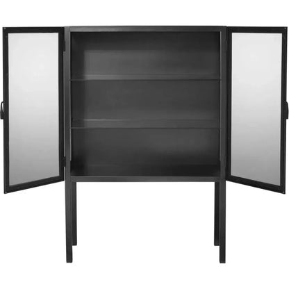 Chauncey Wide Black Curio Cabinet Glass Doors - LOOMLAN - Jamie Young - Accent Cabinets