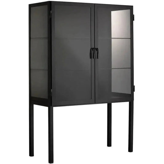 Chauncey Wide Black Curio Cabinet Glass Doors - LOOMLAN - Jamie Young - Accent Cabinets