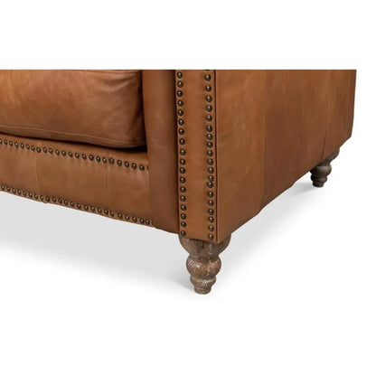 Chesterfield Kingston Sofa Tan Leather 2 Cushions - LOOMLAN - Sarreid - Sofas & Loveseats