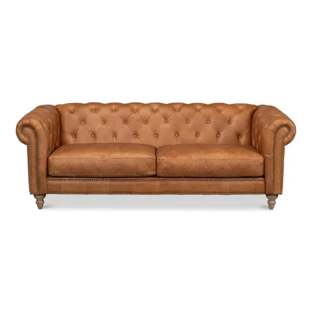 Chesterfield Kingston Sofa Tan Leather 2 Cushions - LOOMLAN - Sarreid - Sofas & Loveseats
