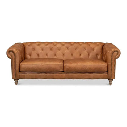 Chesterfield Kingston Sofa Tan Leather 2 Cushions - LOOMLAN - Sarreid - Sofas & Loveseats