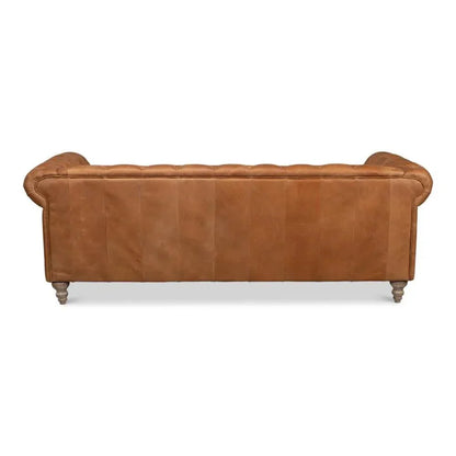 Chesterfield Kingston Sofa Tan Leather 2 Cushions - LOOMLAN - Sarreid - Sofas & Loveseats