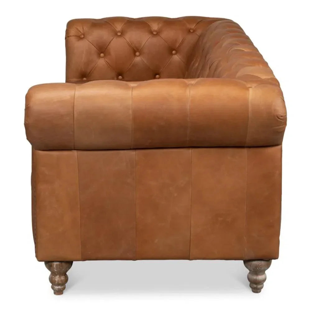 Chesterfield Kingston Sofa Tan Leather 2 Cushions - LOOMLAN - Sarreid - Sofas & Loveseats