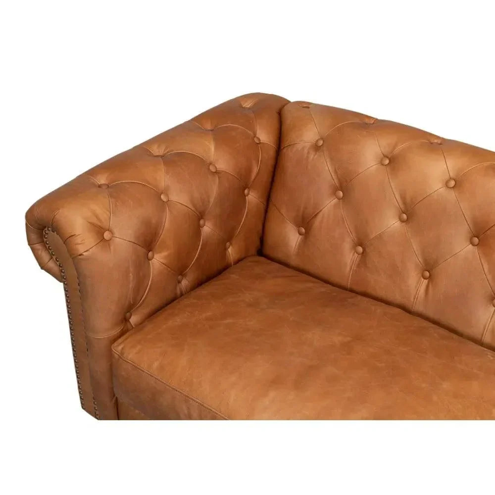 Chesterfield Kingston Sofa Tan Leather 2 Cushions - LOOMLAN - Sarreid - Sofas & Loveseats