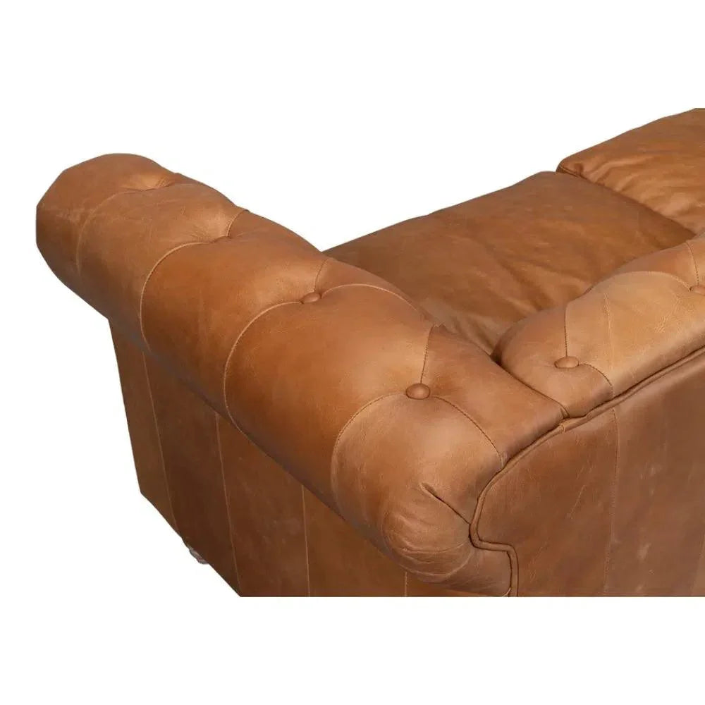 Chesterfield Kingston Sofa Tan Leather 2 Cushions - LOOMLAN - Sarreid - Sofas & Loveseats