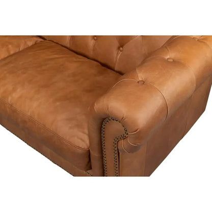 Chesterfield Kingston Sofa Tan Leather 2 Cushions - LOOMLAN - Sarreid - Sofas & Loveseats