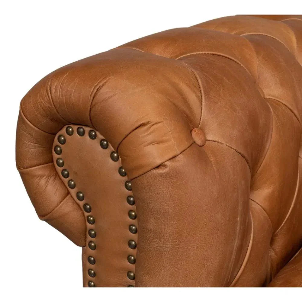 Chesterfield Kingston Sofa Tan Leather 2 Cushions - LOOMLAN - Sarreid - Sofas & Loveseats