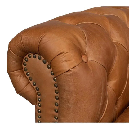 Chesterfield Kingston Sofa Tan Leather 2 Cushions - LOOMLAN - Sarreid - Sofas & Loveseats