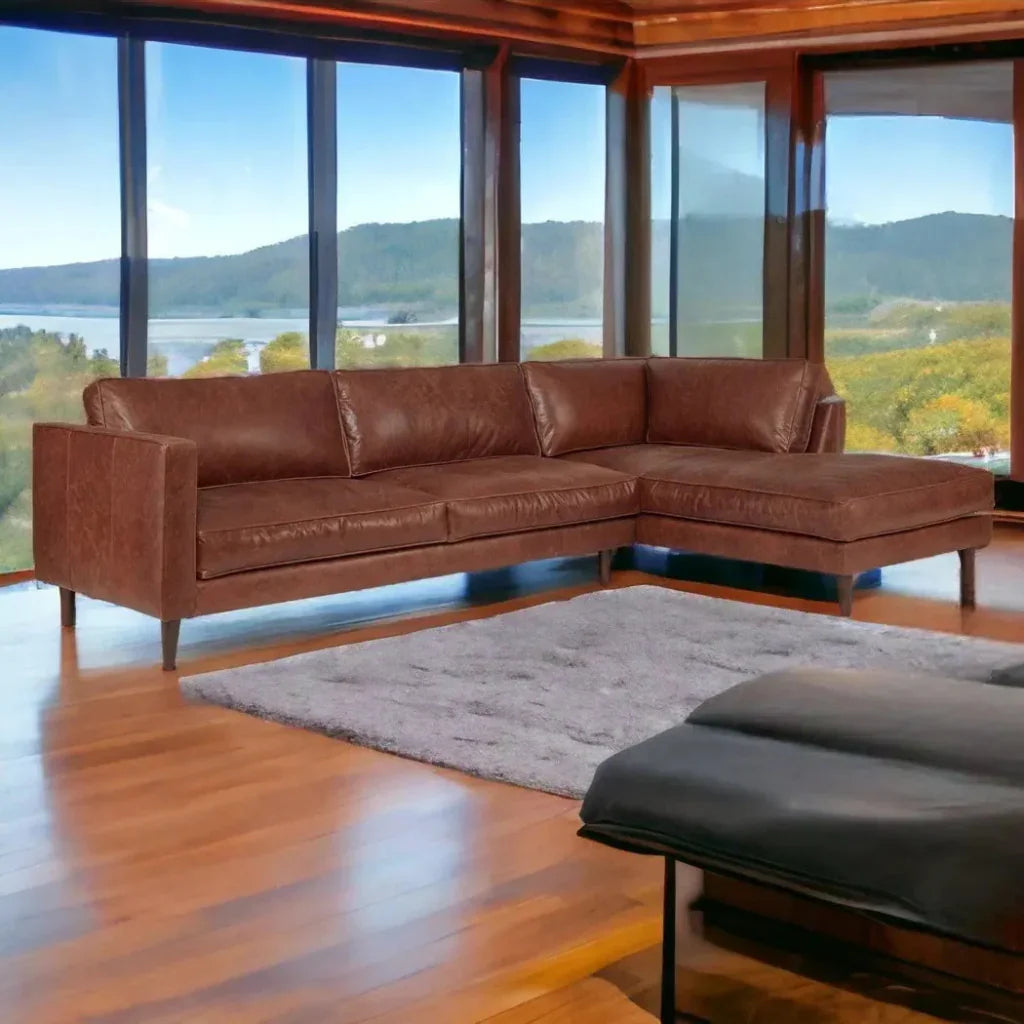 Cheviot Leather Left Arm Sectional Chaise - LOOMLAN - One For Victory - Sectionals