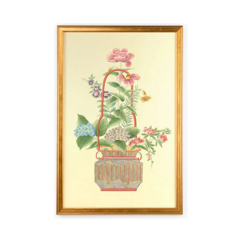 Chinoiserie Basket Hand Painted Artwork-Framed Wall Art-Chelsea House-Basket II-LOOMLAN