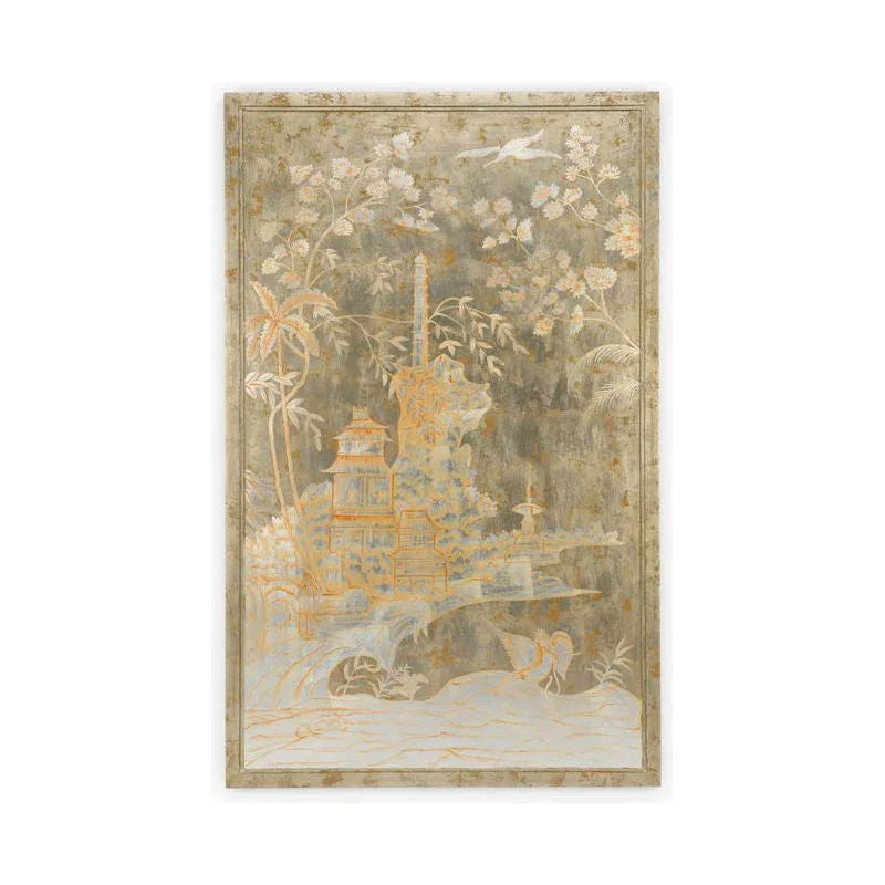 Chinoiserie Hand Painted Wood Panel-Framed Wall Art-Chelsea House-Left-LOOMLAN