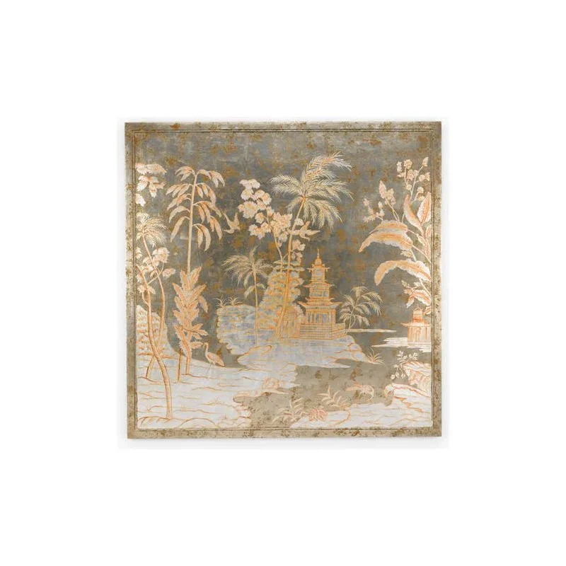Chinoiserie Hand Painted Wood Panel-Framed Wall Art-Chelsea House-Center-LOOMLAN