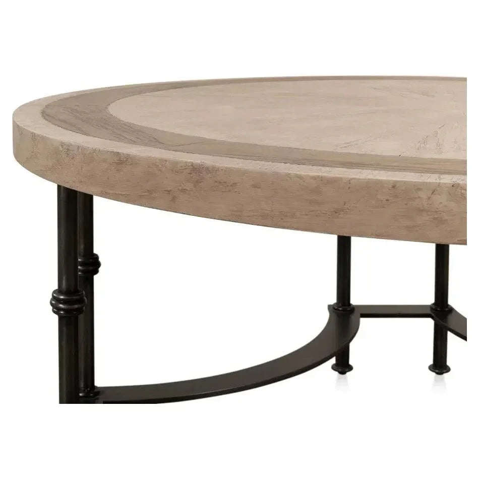 Chisholm Equestrian Cocktail Round Coffee Table Grey - LOOMLAN - Sarreid - Coffee Tables