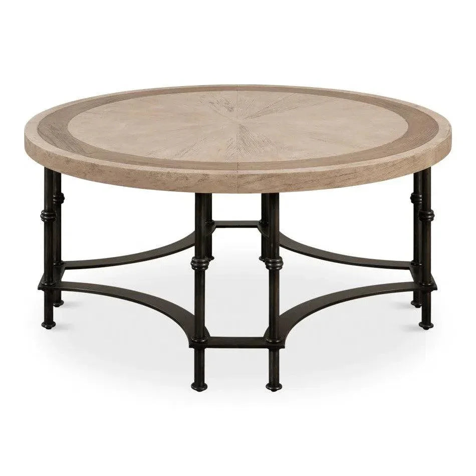 Chisholm Equestrian Cocktail Round Coffee Table Grey - LOOMLAN - Sarreid - Coffee Tables
