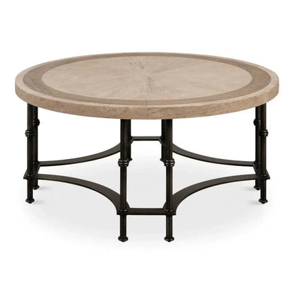 Chisholm Equestrian Cocktail Round Coffee Table Grey - LOOMLAN - Sarreid - Coffee Tables