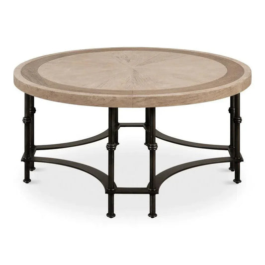 Chisholm Equestrian Cocktail Round Coffee Table Grey - LOOMLAN - Sarreid - Coffee Tables