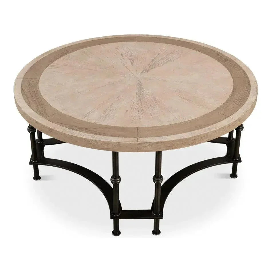 Chisholm Equestrian Cocktail Round Coffee Table Grey - LOOMLAN - Sarreid - Coffee Tables