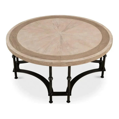 Chisholm Equestrian Cocktail Round Coffee Table Grey - LOOMLAN - Sarreid - Coffee Tables