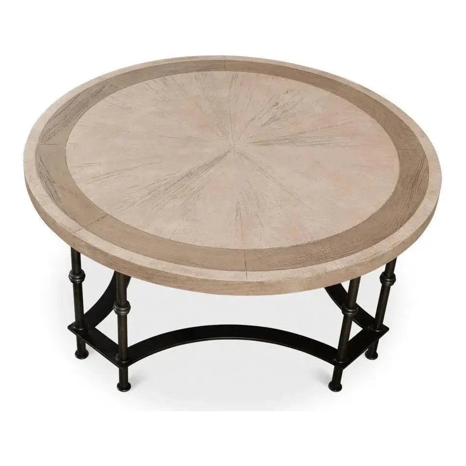 Chisholm Equestrian Cocktail Round Coffee Table Grey - LOOMLAN - Sarreid - Coffee Tables