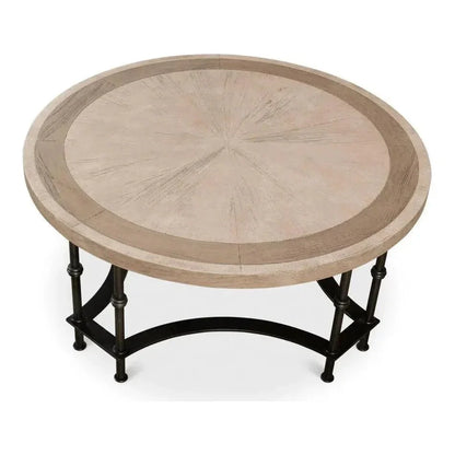 Chisholm Equestrian Cocktail Round Coffee Table Grey - LOOMLAN - Sarreid - Coffee Tables