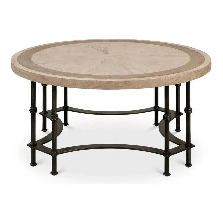 Chisholm Equestrian Cocktail Round Coffee Table Grey - LOOMLAN - Sarreid - Coffee Tables