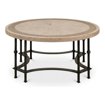 Chisholm Equestrian Cocktail Round Coffee Table Grey - LOOMLAN - Sarreid - Coffee Tables