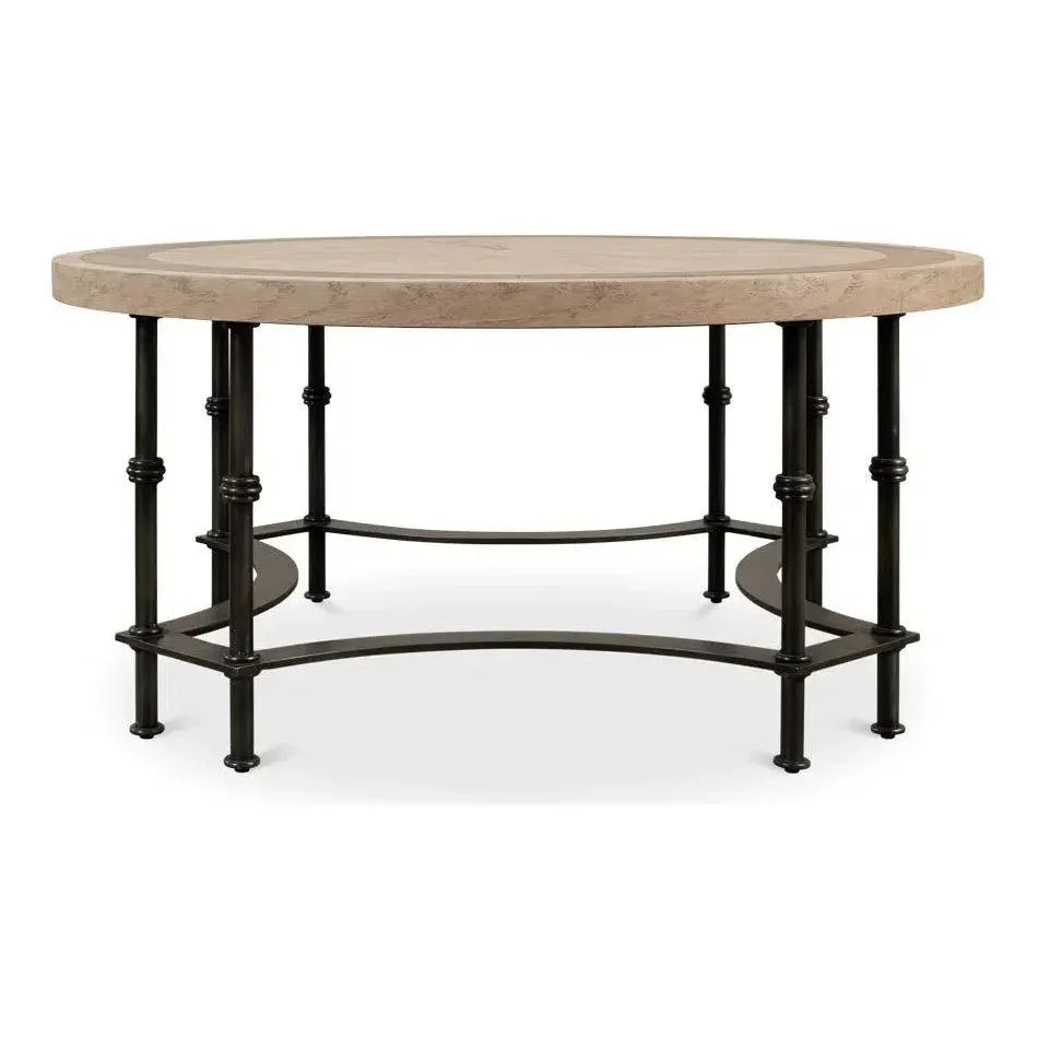 Chisholm Equestrian Cocktail Round Coffee Table Grey - LOOMLAN - Sarreid - Coffee Tables