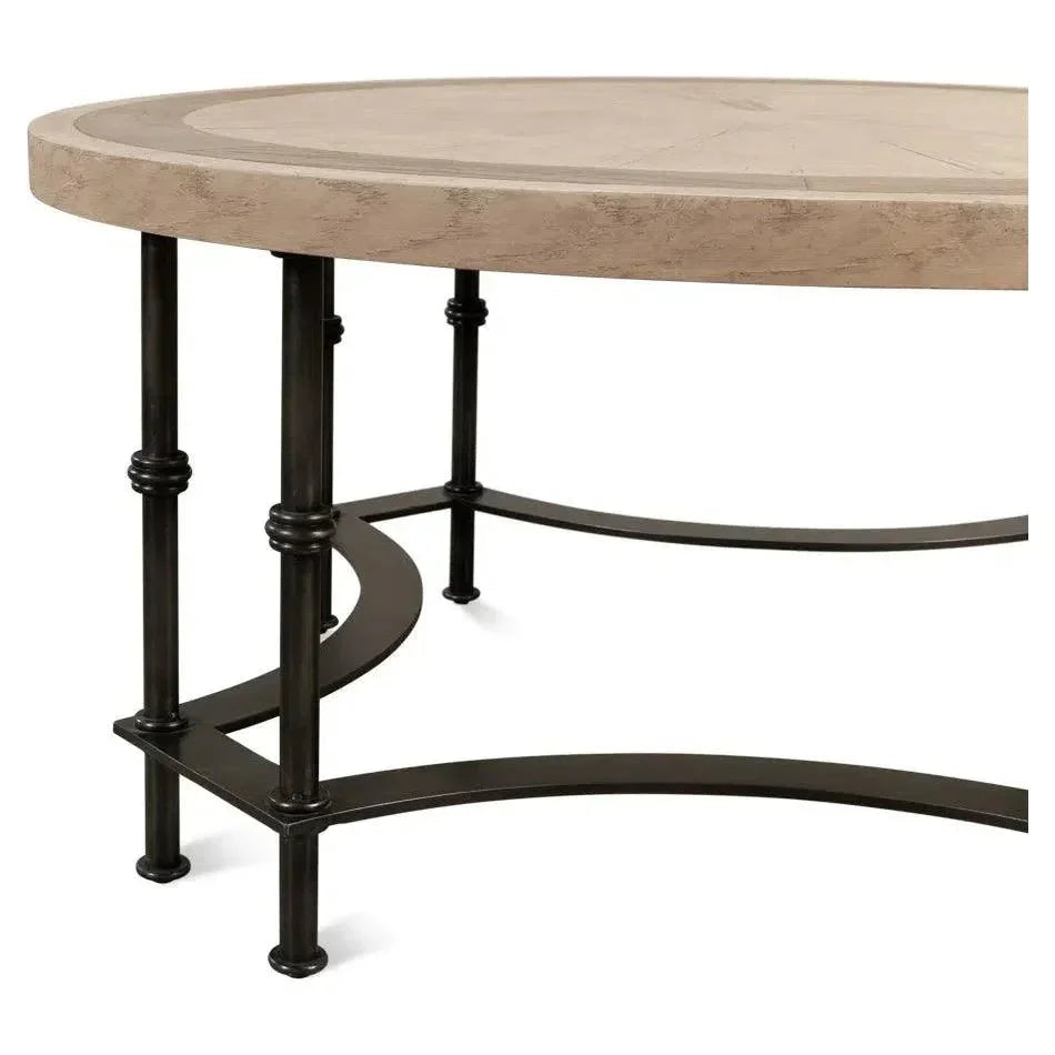 Chisholm Equestrian Cocktail Round Coffee Table Grey - LOOMLAN - Sarreid - Coffee Tables