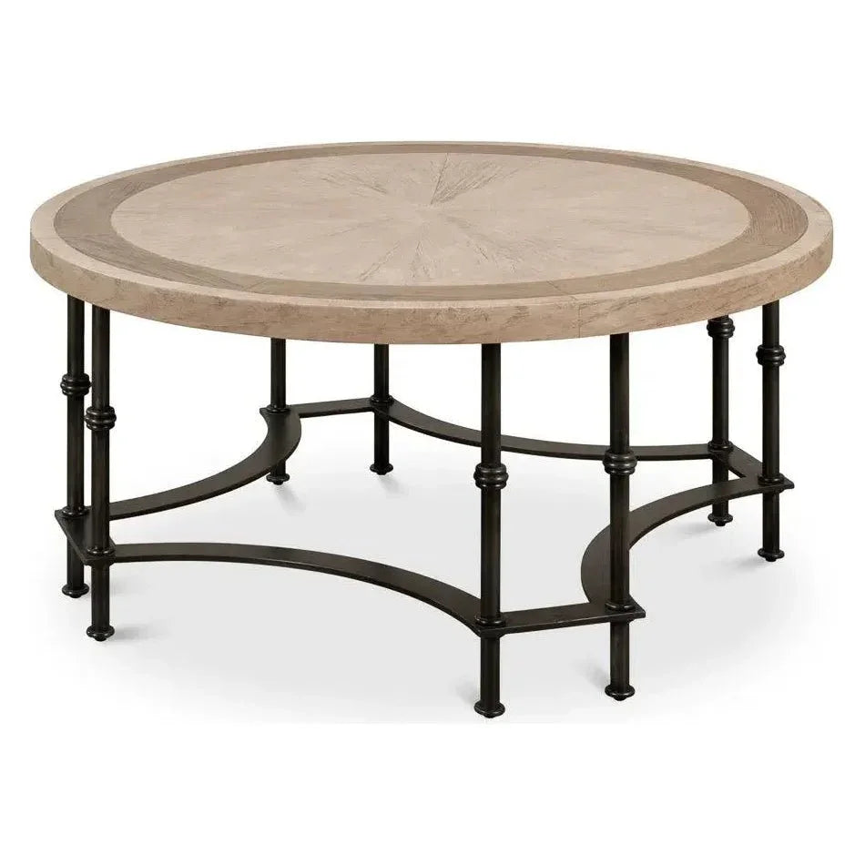 Chisholm Equestrian Cocktail Round Coffee Table Grey - LOOMLAN - Sarreid - Coffee Tables