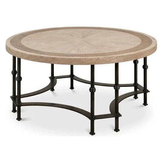 Chisholm Equestrian Cocktail Round Coffee Table Grey - LOOMLAN - Sarreid - Coffee Tables