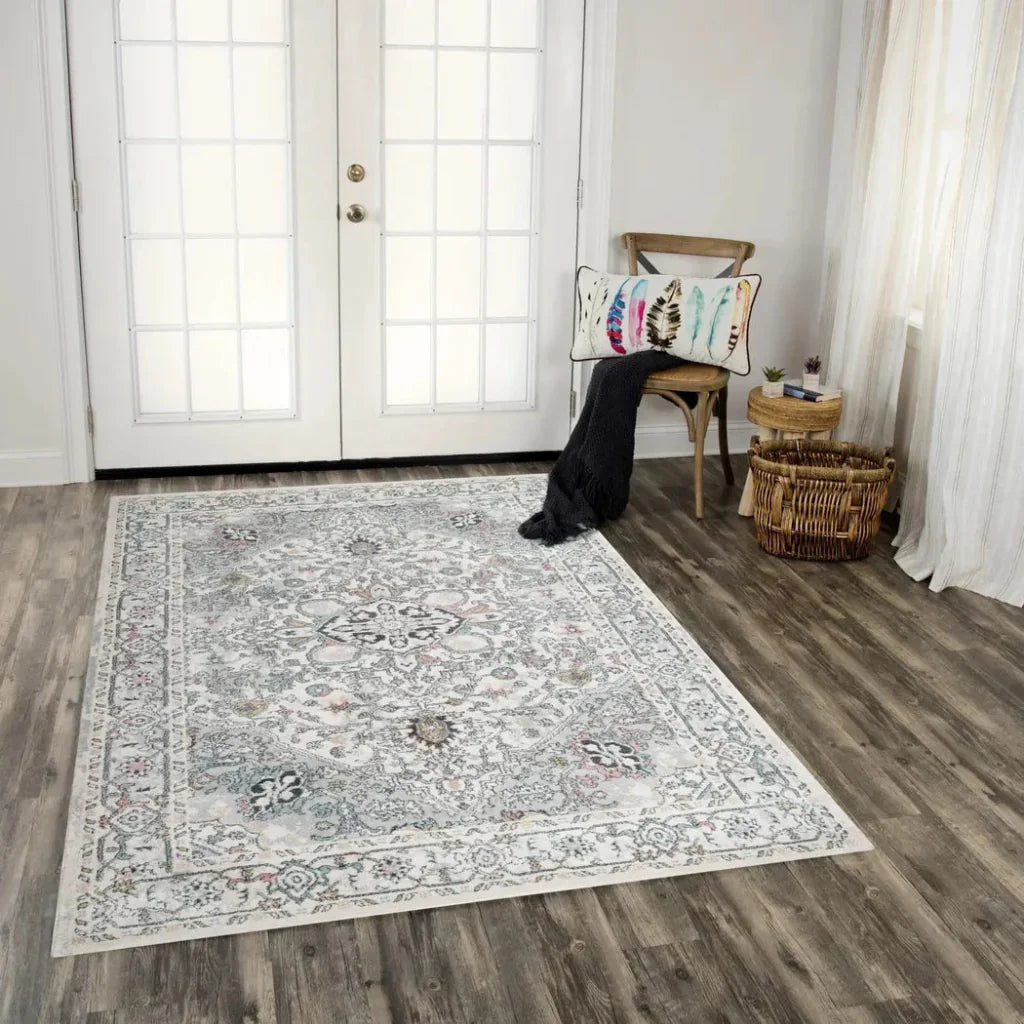 Cici Medallion White Kitchen Hallway Runner Rug - LOOMLAN - LOOMLAN - Area Rugs