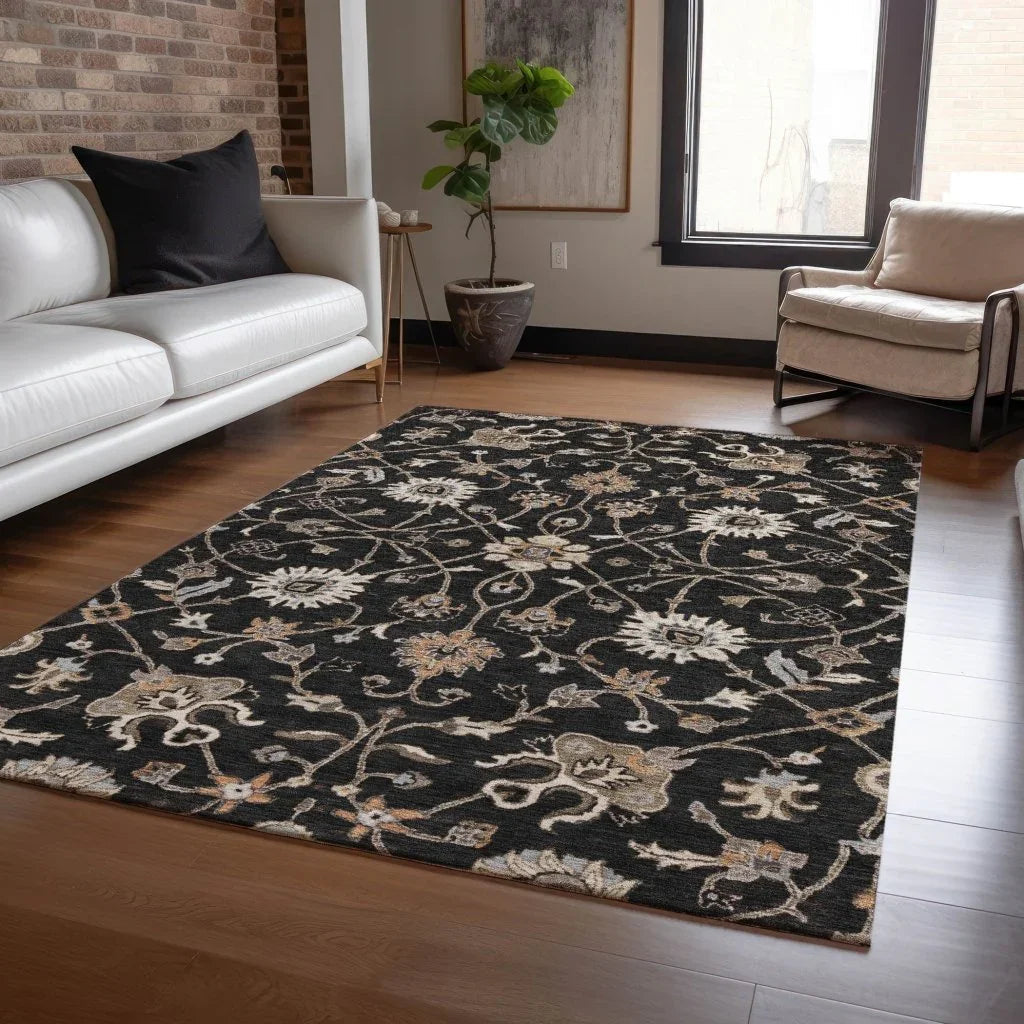 Clara Black Washable Indoor-Outdoor Rug-Outdoor Rugs-LOOMLAN Rugs-LOOMLAN