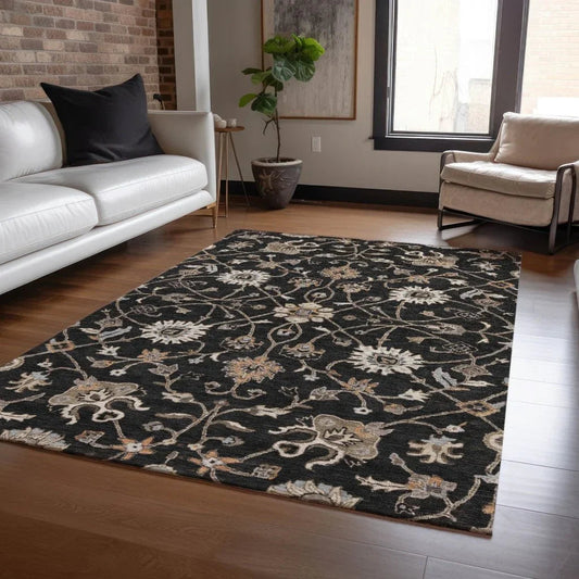 Clara Black Washable Indoor-Outdoor Rug-Outdoor Rugs-LOOMLAN Rugs-LOOMLAN