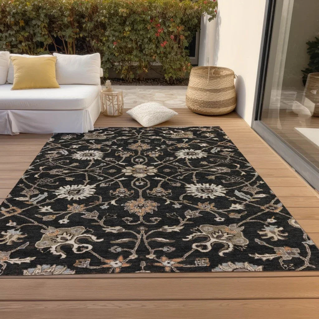 Clara Black Washable Indoor-Outdoor Rug-Outdoor Rugs-LOOMLAN Rugs-LOOMLAN
