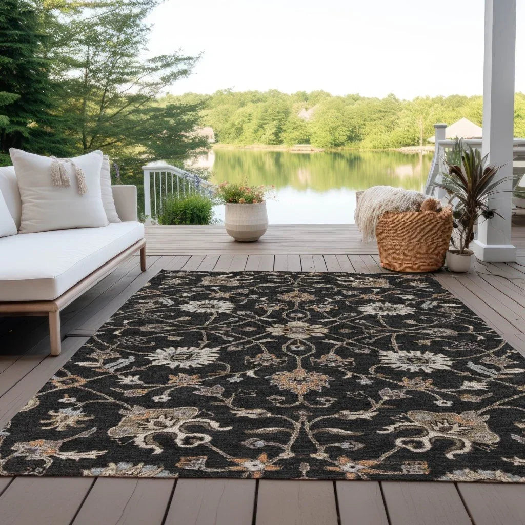Clara Black Washable Indoor-Outdoor Rug-Outdoor Rugs-LOOMLAN Rugs-LOOMLAN