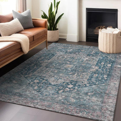 Clarina Blue Washable Indoor - Outdoor Rug - LOOMLAN - LOOMLAN Rugs - Outdoor Rugs