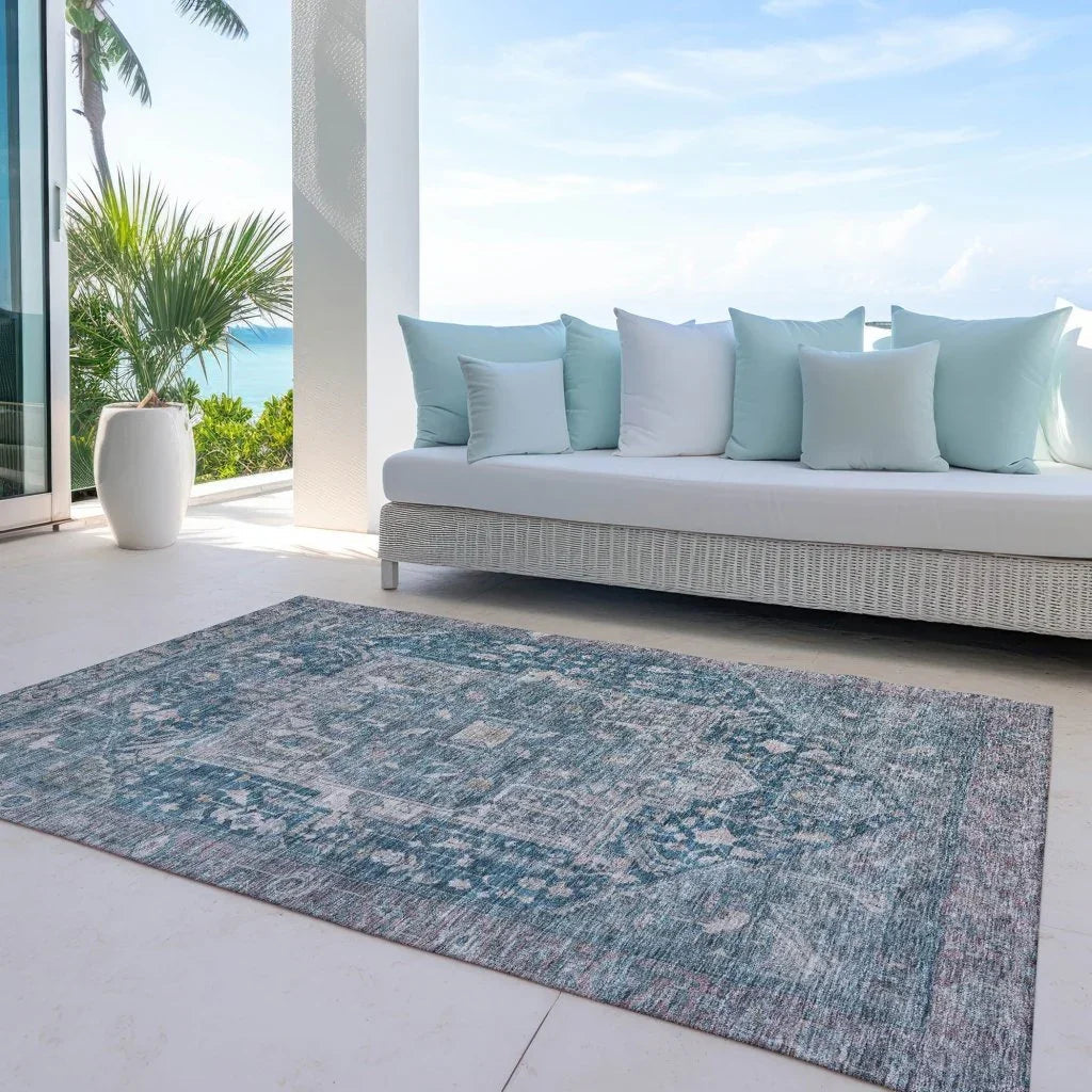 Clarina Blue Washable Indoor - Outdoor Rug - LOOMLAN - LOOMLAN Rugs - Outdoor Rugs