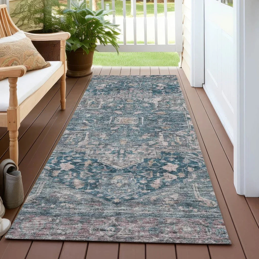 Clarina Blue Washable Indoor - Outdoor Rug - LOOMLAN - LOOMLAN Rugs - Outdoor Rugs