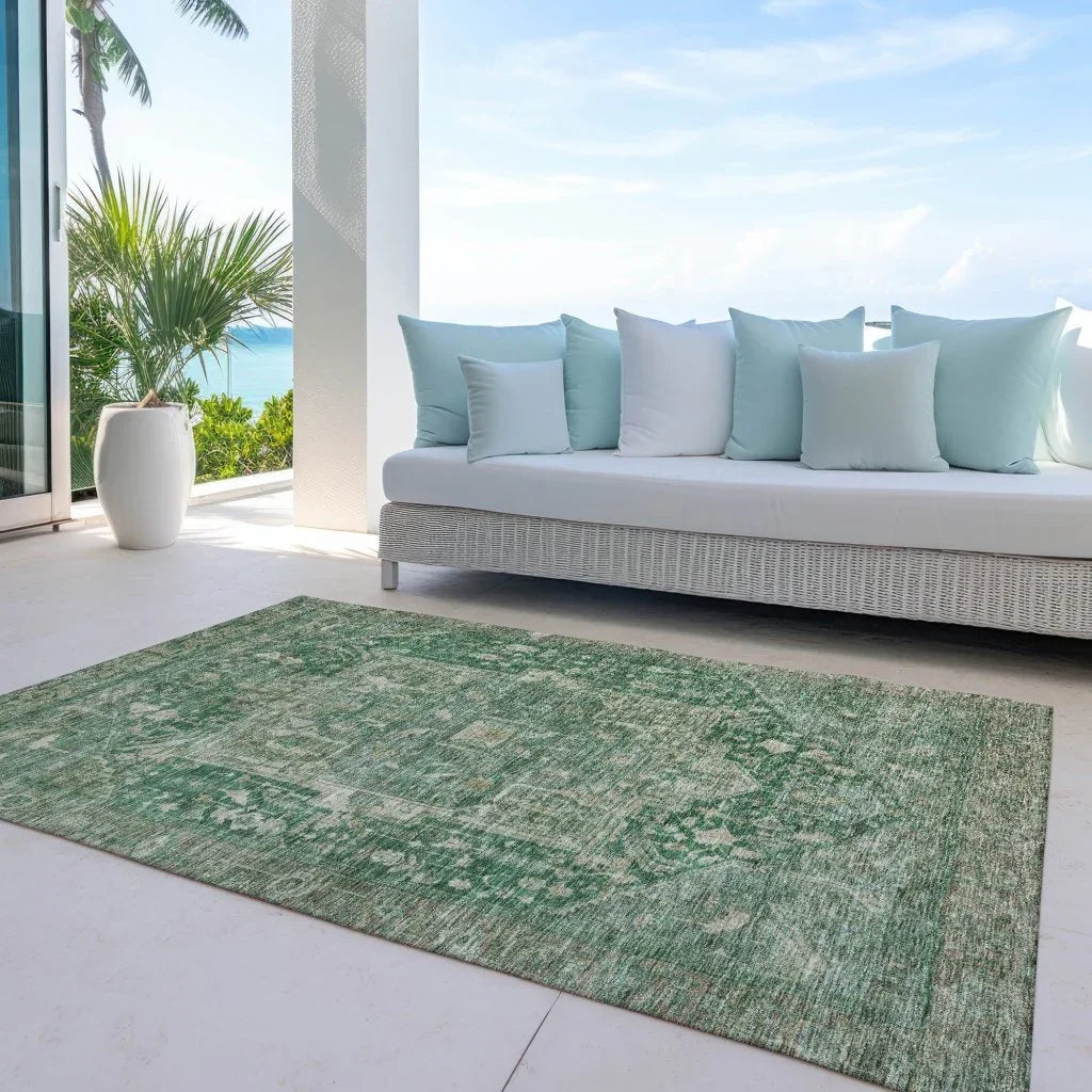 Clarina Emerald Washable Indoor - Outdoor Rug - LOOMLAN - LOOMLAN Rugs - Outdoor Rugs