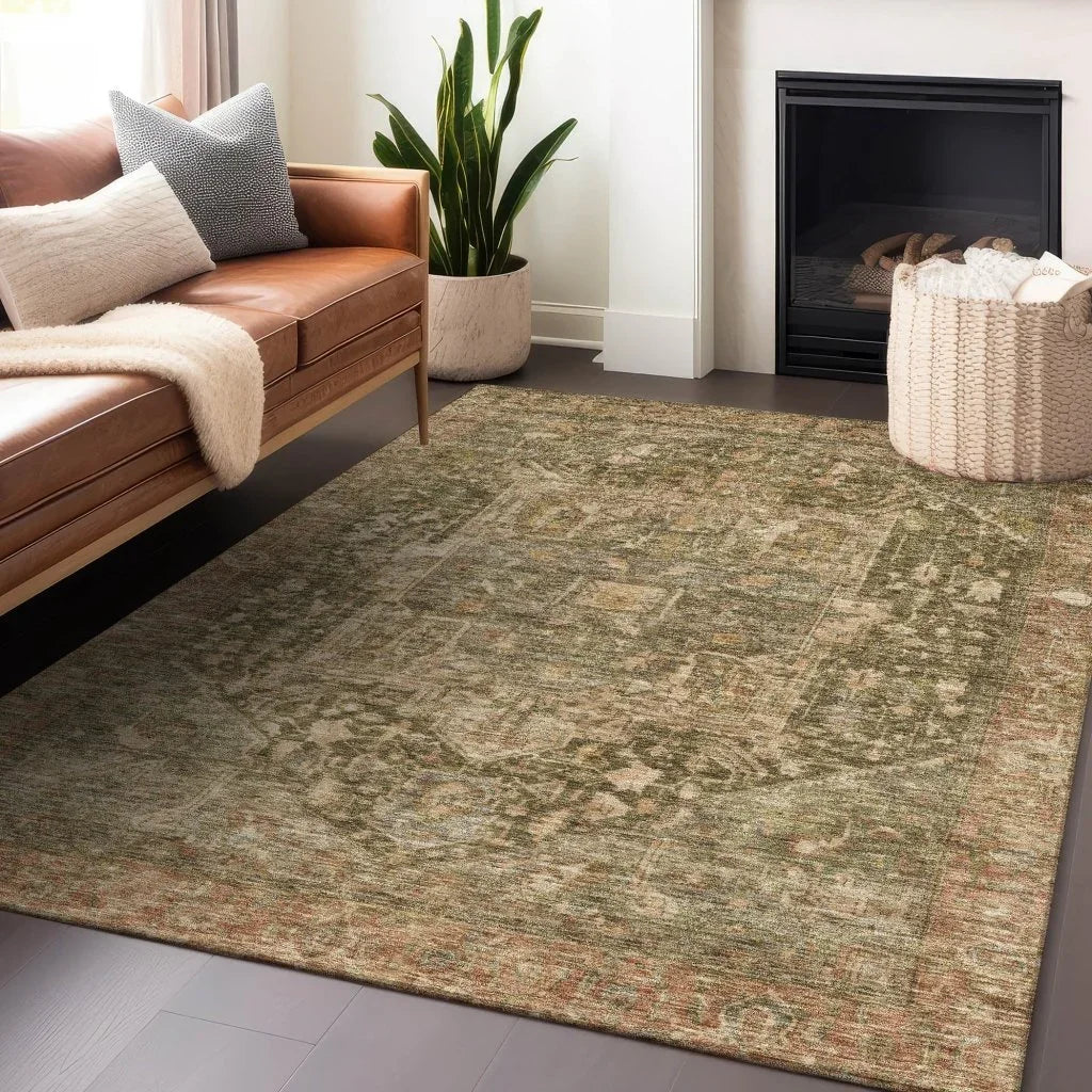 Clarina Green Washable Indoor - Outdoor Rug - LOOMLAN - LOOMLAN Rugs - Outdoor Rugs