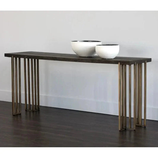 Classic Wood Console Table With Brass Legs - LOOMLAN - SUNPAN - Console Tables